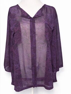 Torrid Size 3 Purple Sheer Floral Blouse | Lightweight Flowing Top
